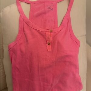 Pilcro Anthropologie Pink Women's Ribbed Tank Top with Button Detail